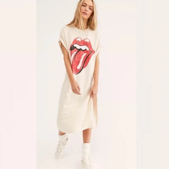 Daydreamer Free People Rolling Stones 89 Rolled Sleeves T-shirt Dress - Picture 2 of 10